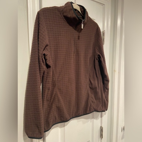 Wooly Bully Wear Size L Brown Waffle Fleece Quarter Zip Mock Neck Pullover Top - Picture 9 of 9